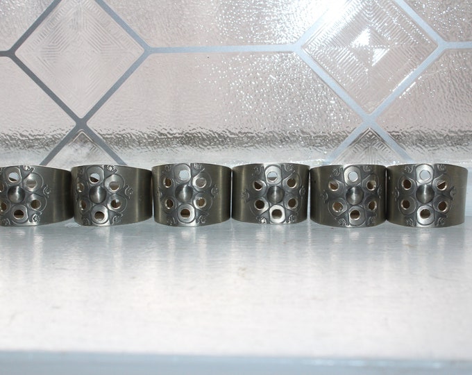 6 Rolf Buodd Norwegian Pewter Napkin Rings Scandinavian Decor