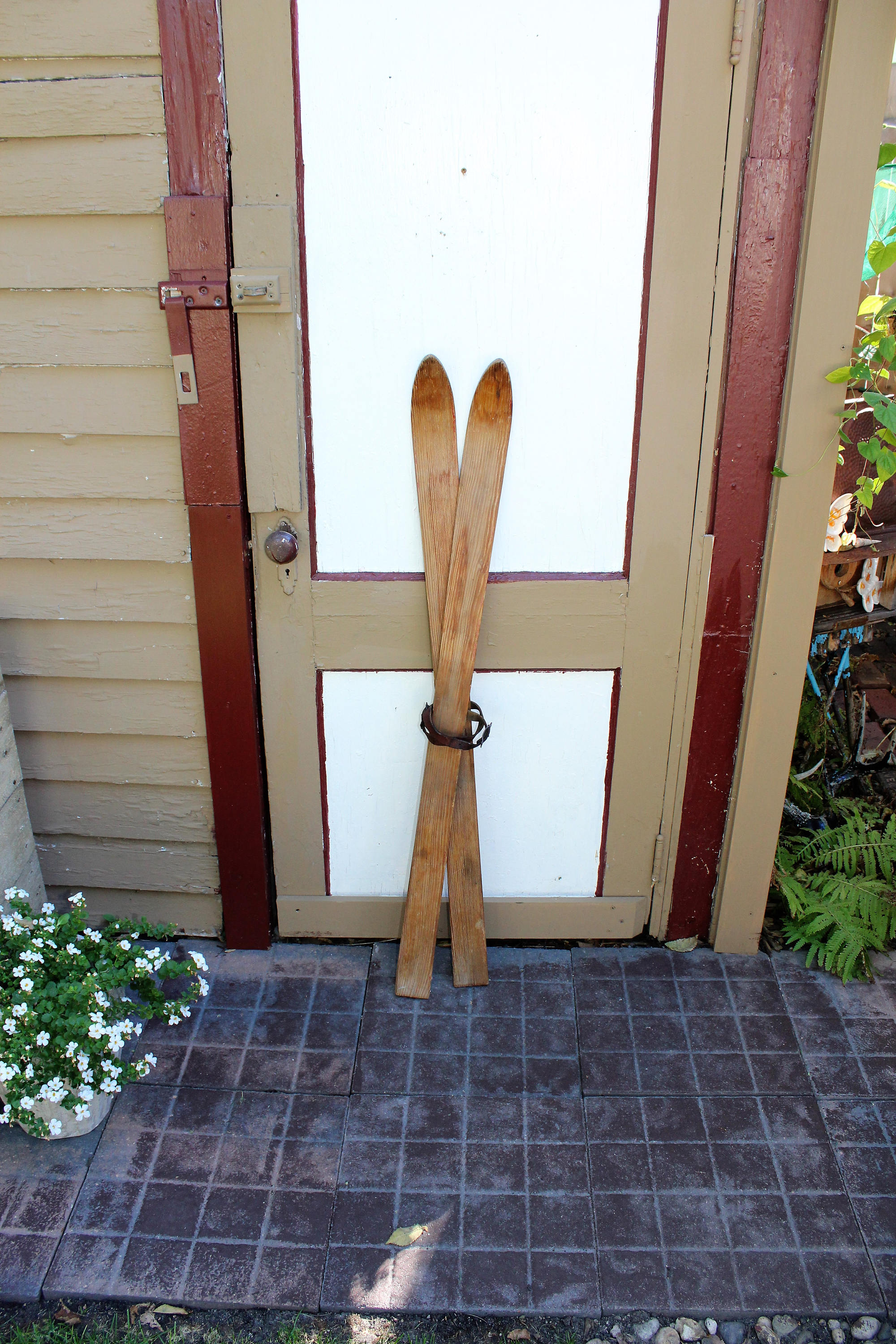 Antique Wood Skis Child Size 46.5 Cabin Decor