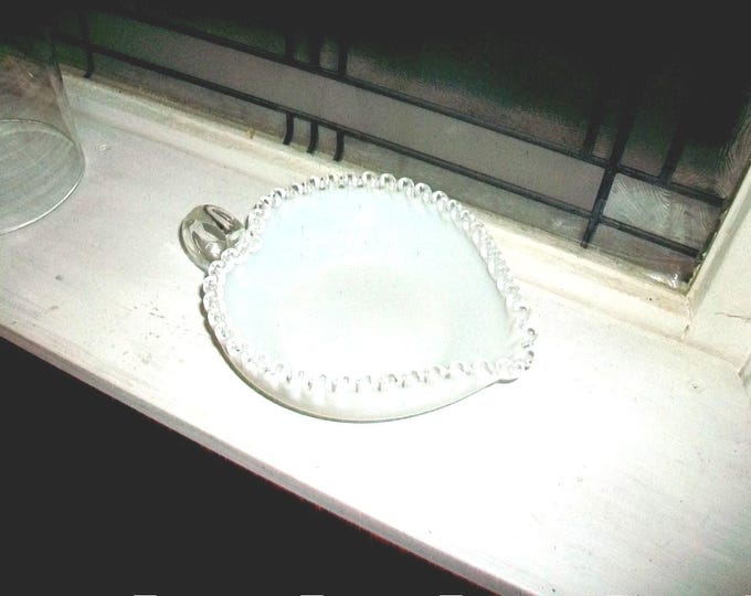 Vintage Fenton Silver Crest Heart Dish Nappy White Milk Glass