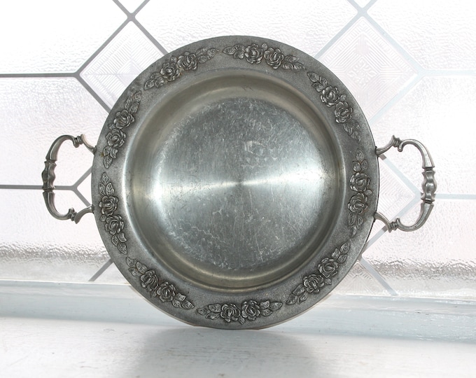 Vintage German Frieling Zinn Pewter Bowl with Handles & Roses