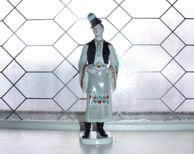 Large Vintage Hollohaza Hungary Porcelain Handsome Man Statue