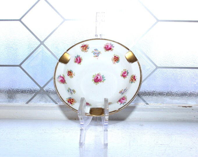 Vintage Royal Chelsea Bone China Ashtray Pink Roses and Gold