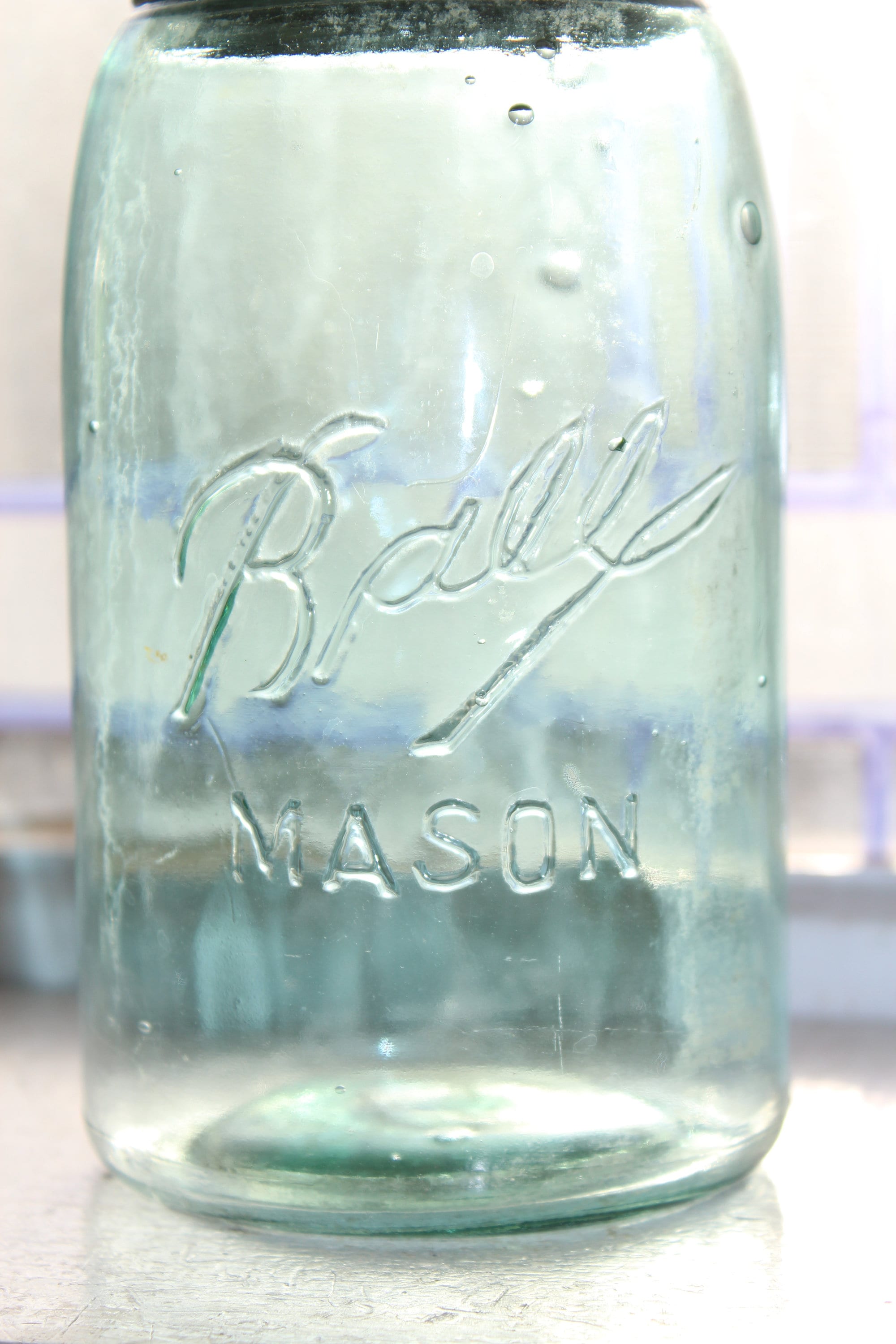 Antique Blue Ball Mason Jar Quart Three L Logo Circa 1896 to 1910