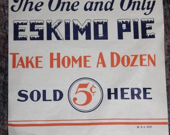 Vintage 1920s Eskimo Pie Paper Sign Ice Cream Sign - Etsy