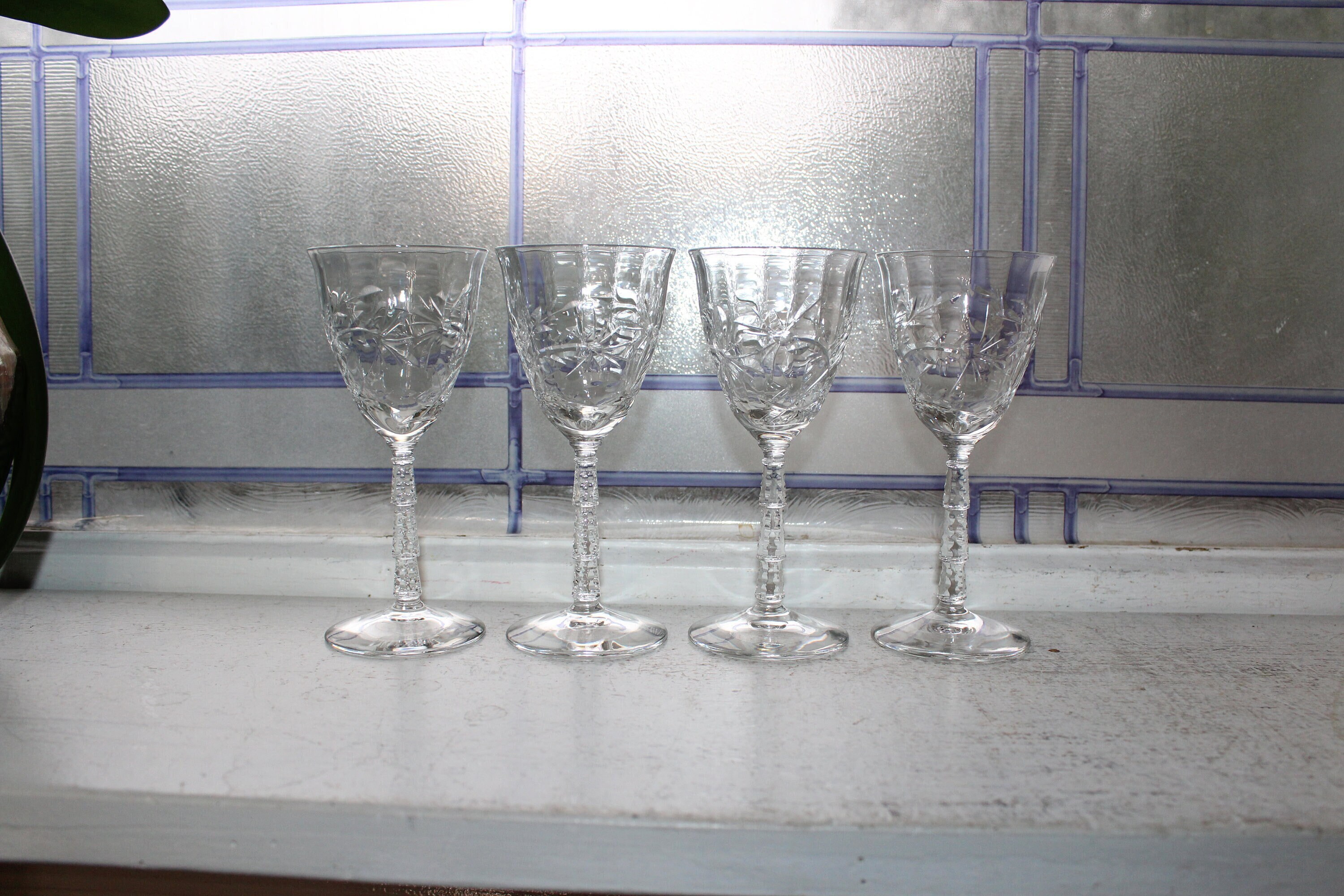 4 Elegant Vintage Cut Crystal Cordial Glasses