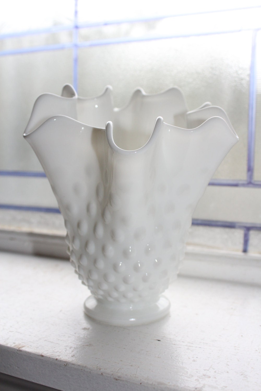 Milk Glass Hobnail Swung Vase Vintage 1960s