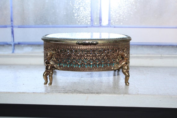 Vintage Cherub Feet Jewelry Casket Ormolu Filigree