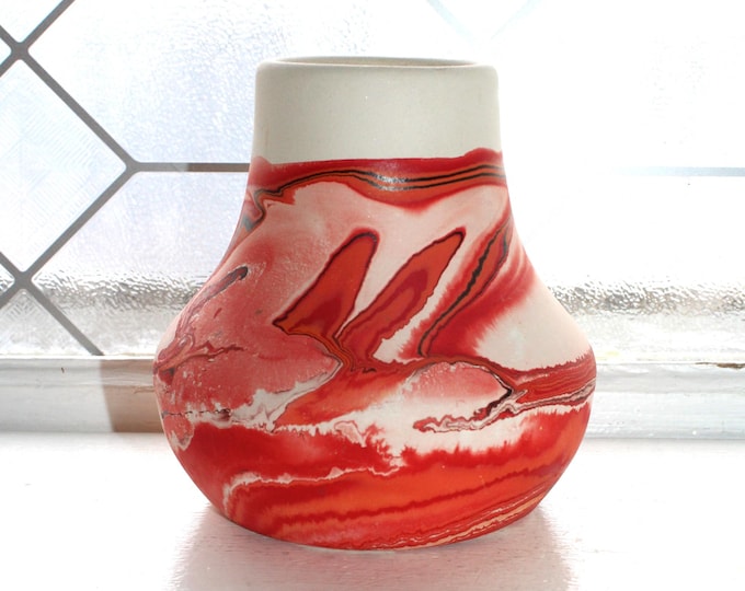 Vintage Nemadji Pottery Vase Southwestern Red Swirl Style