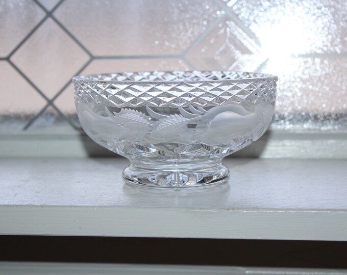 Elegant Vintage Cut Crystal Footed Bowl Pear Pattern