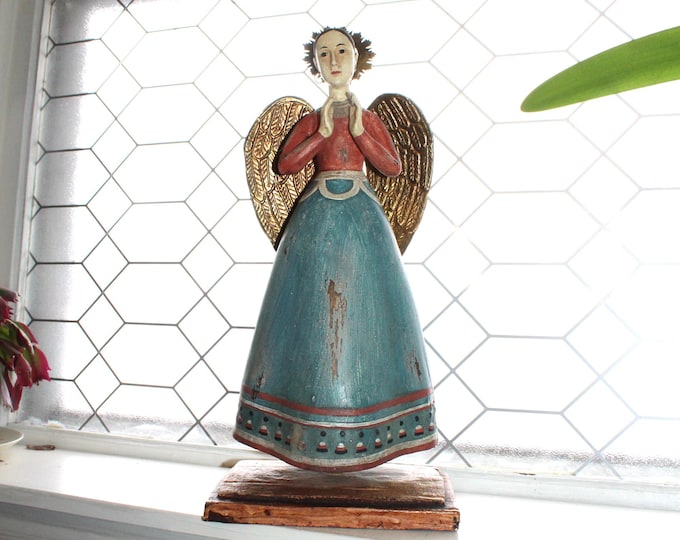 Large Vintage Dept 56 Folk Art Angel Statue by Leo Smith