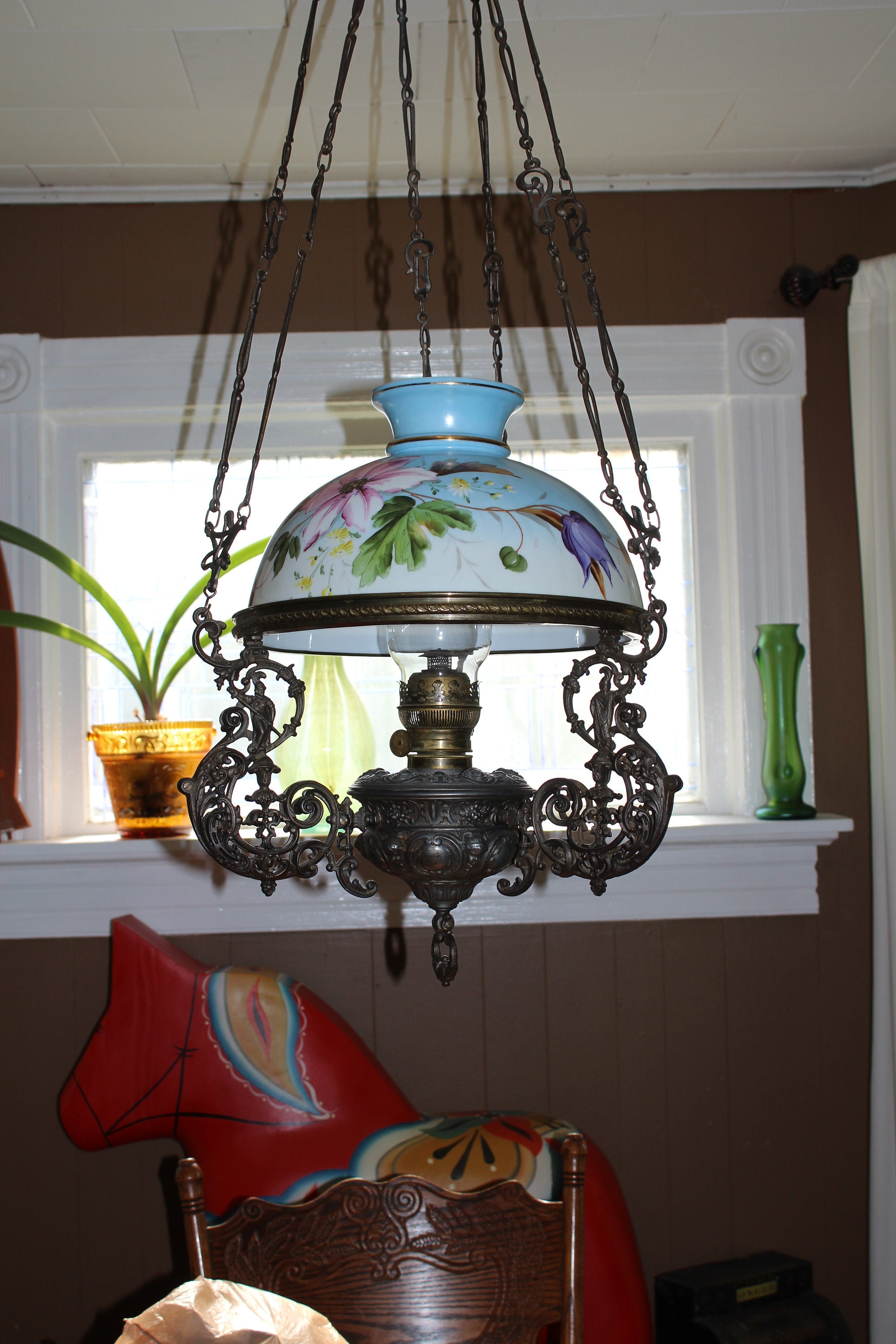 Antique Hanging Parlor Lamp Early 1900s Victorian Decor