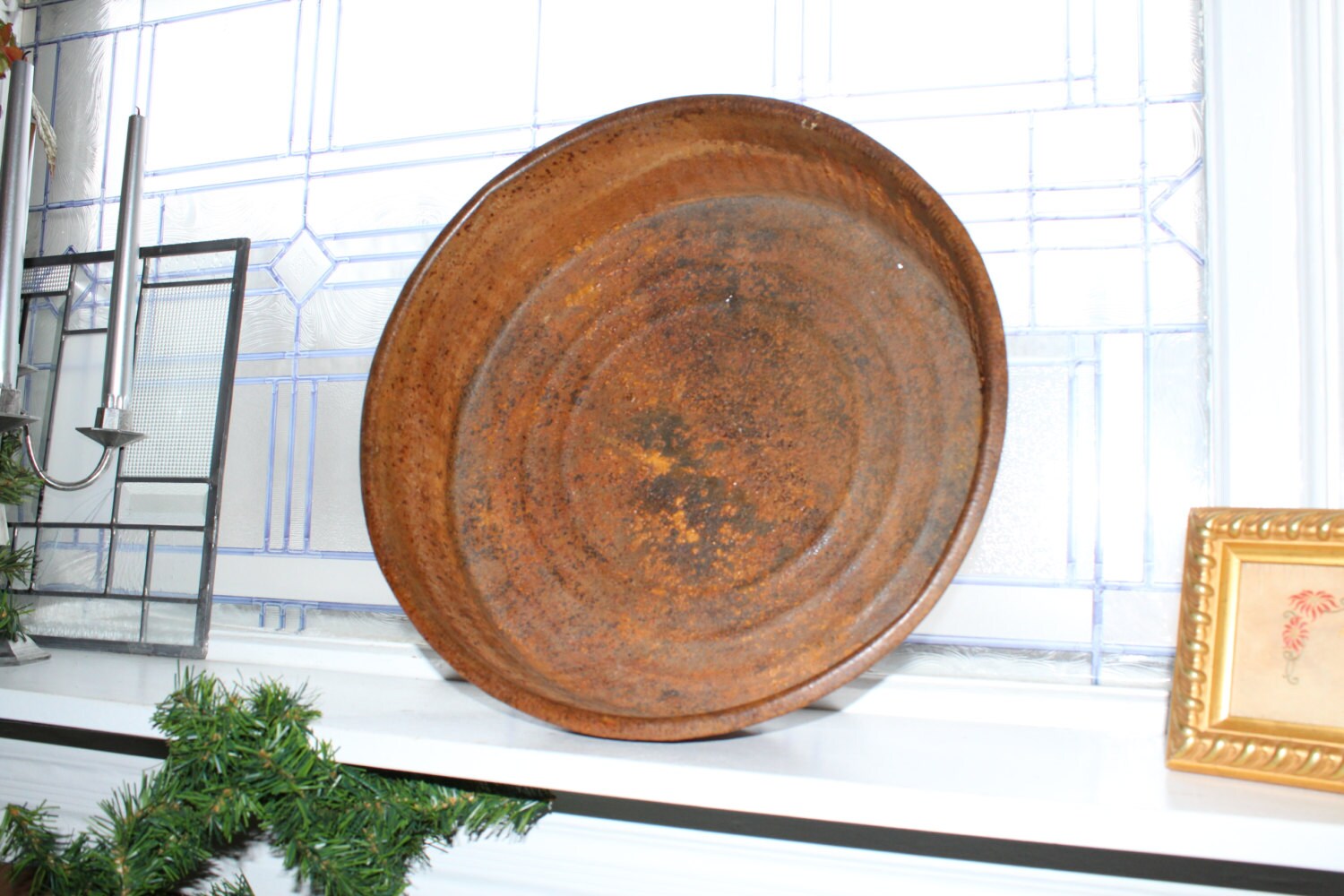 Large Metal Bowl Vintage Rustic Farmhouse Decor