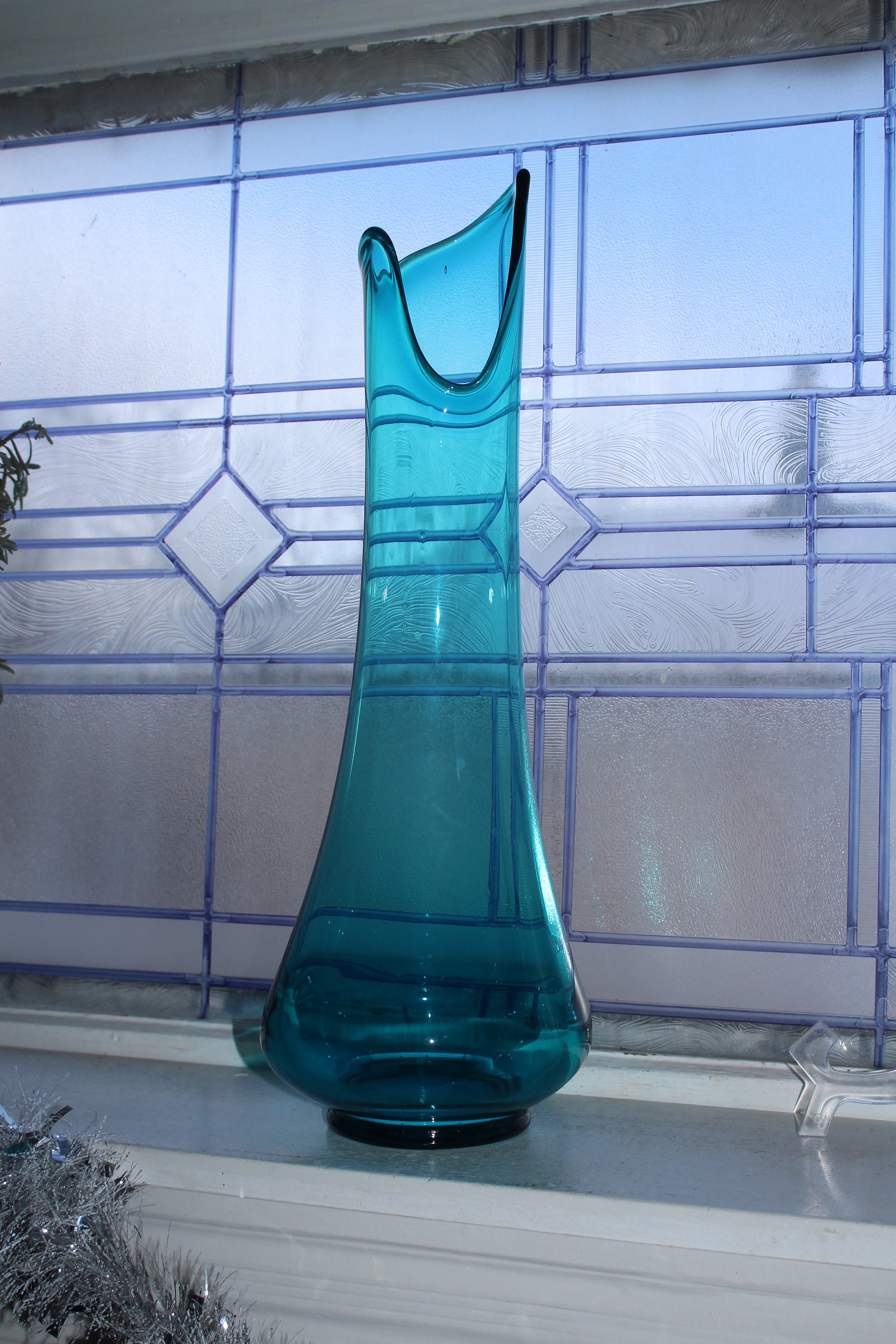 Large Blue Swung Glass Vase 19 Vintage Mid Century Modern