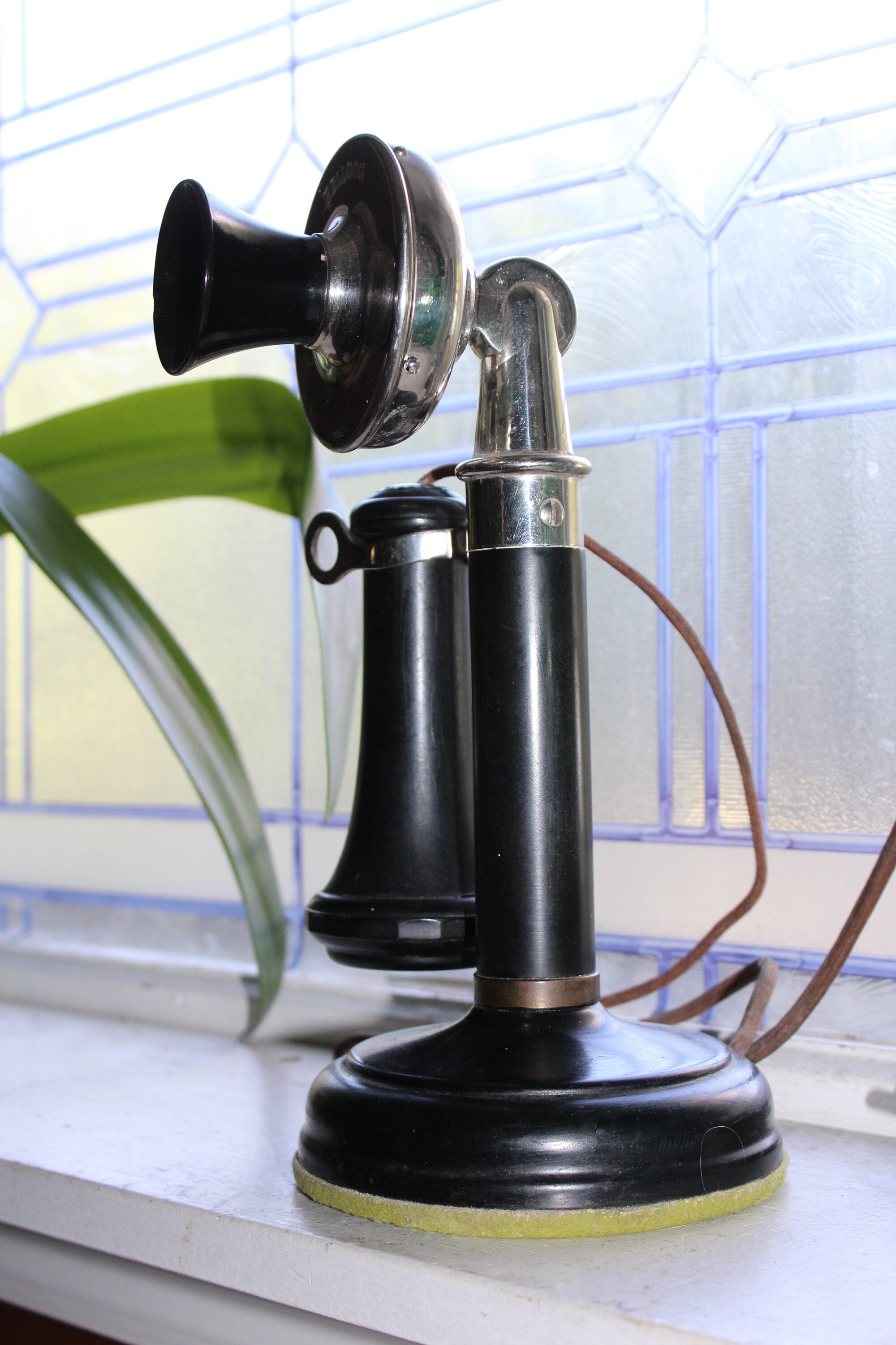 Antique Candlestick Telephone Kellogg Black and Chrome Steampunk Decor