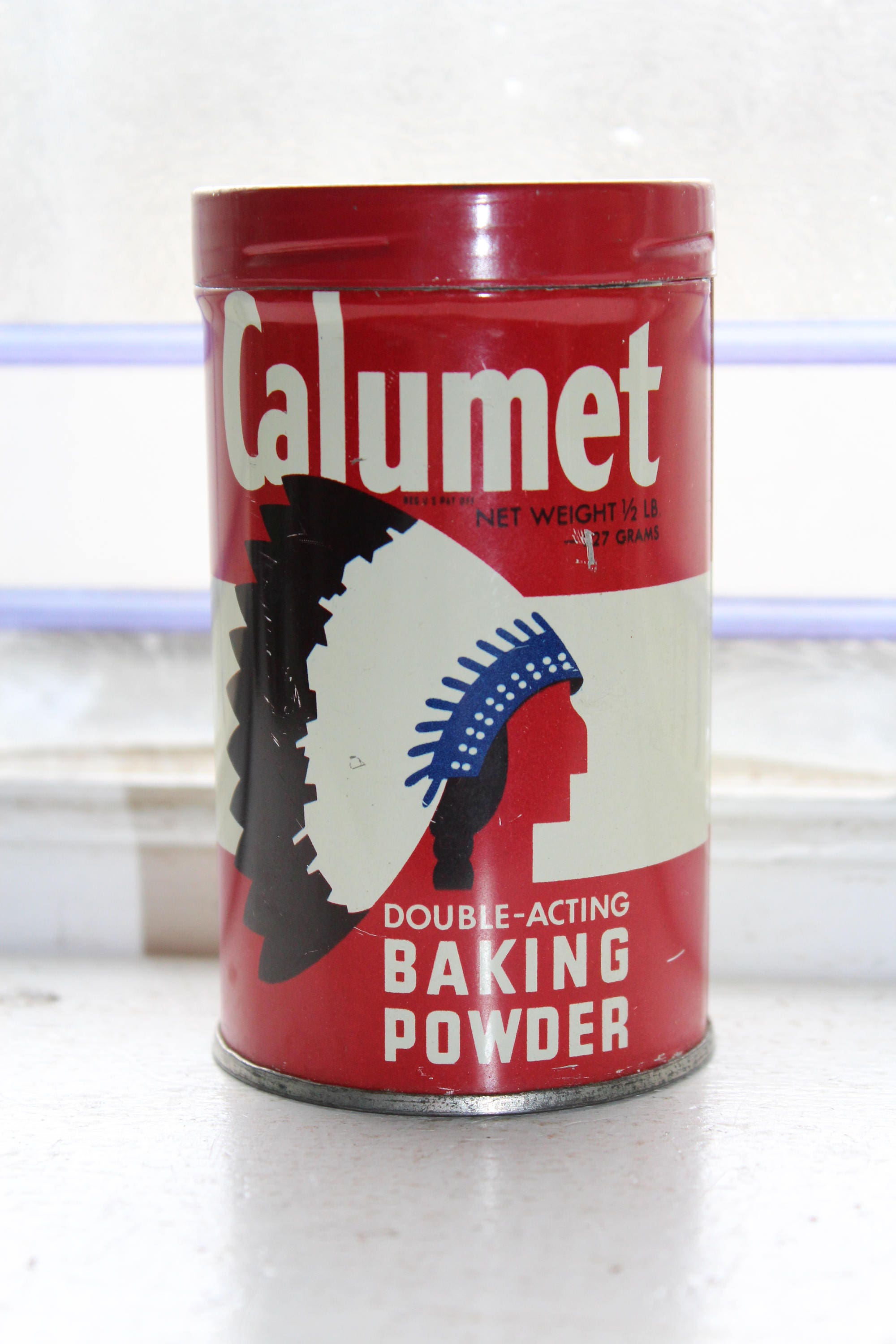 Vintage Calumet Baking Powder Tin Red Kitchen Decor