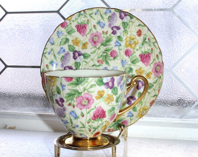 Shelley Teacup and Saucer Countryside Chintz Vintage 1930s Bone China