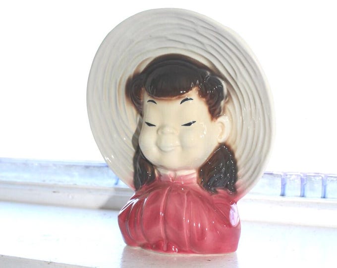 Royal Copley Wide Brim Hat Asian Girl Wall Pocket Vintage 1950s