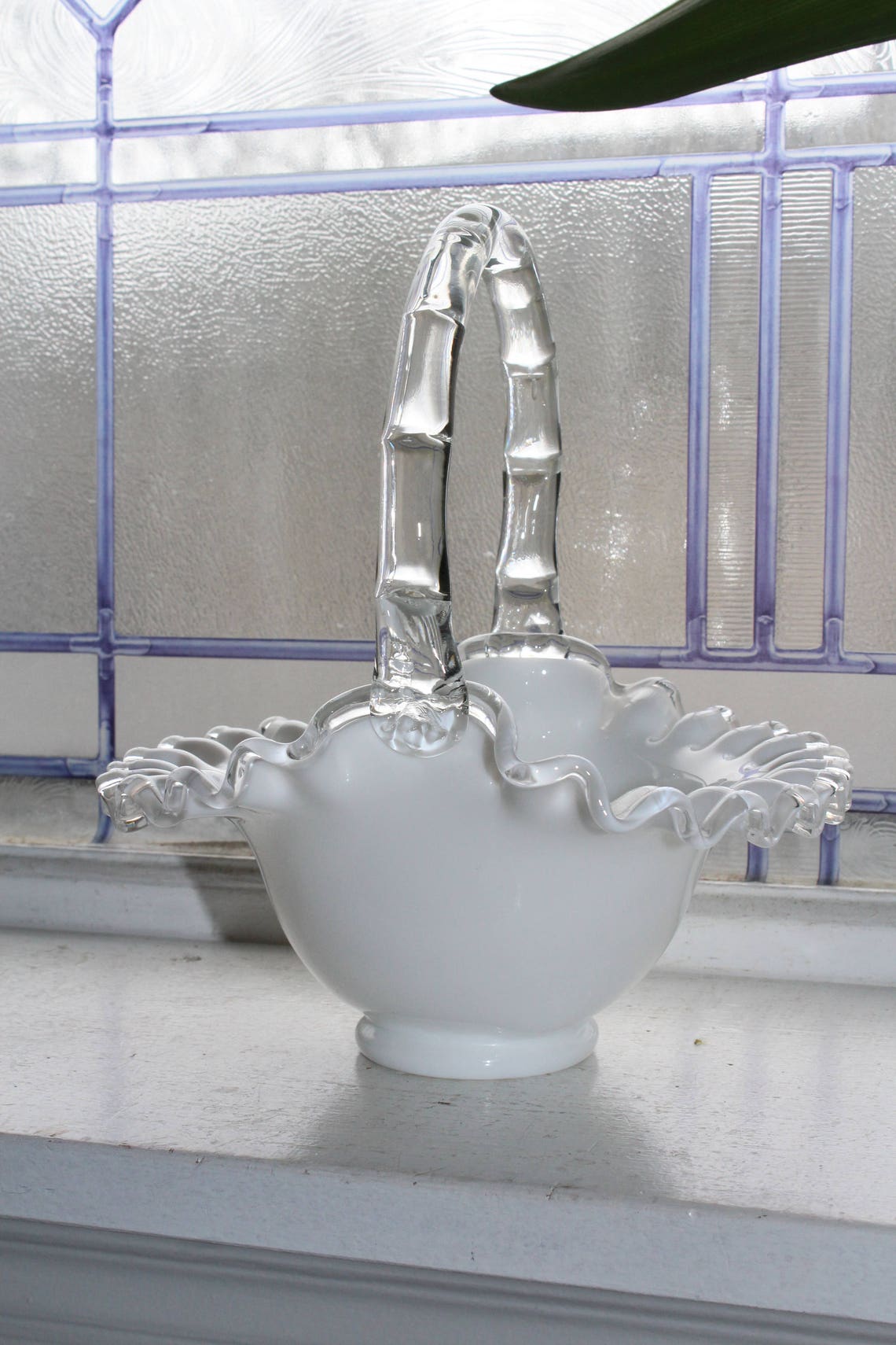 Vintage Fenton Glass Silver Crest Basket 1960s Art Glass Etsy