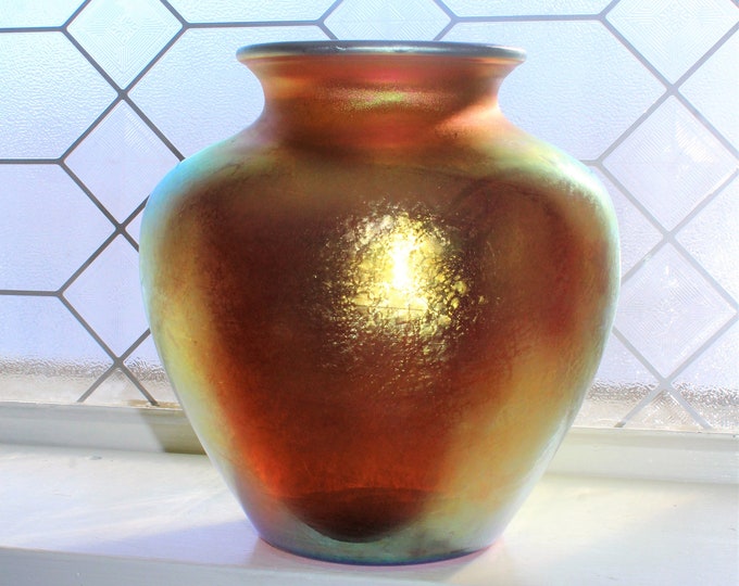 Large Antique Steuben Gold Aurene Glass Vase 8 1/4"