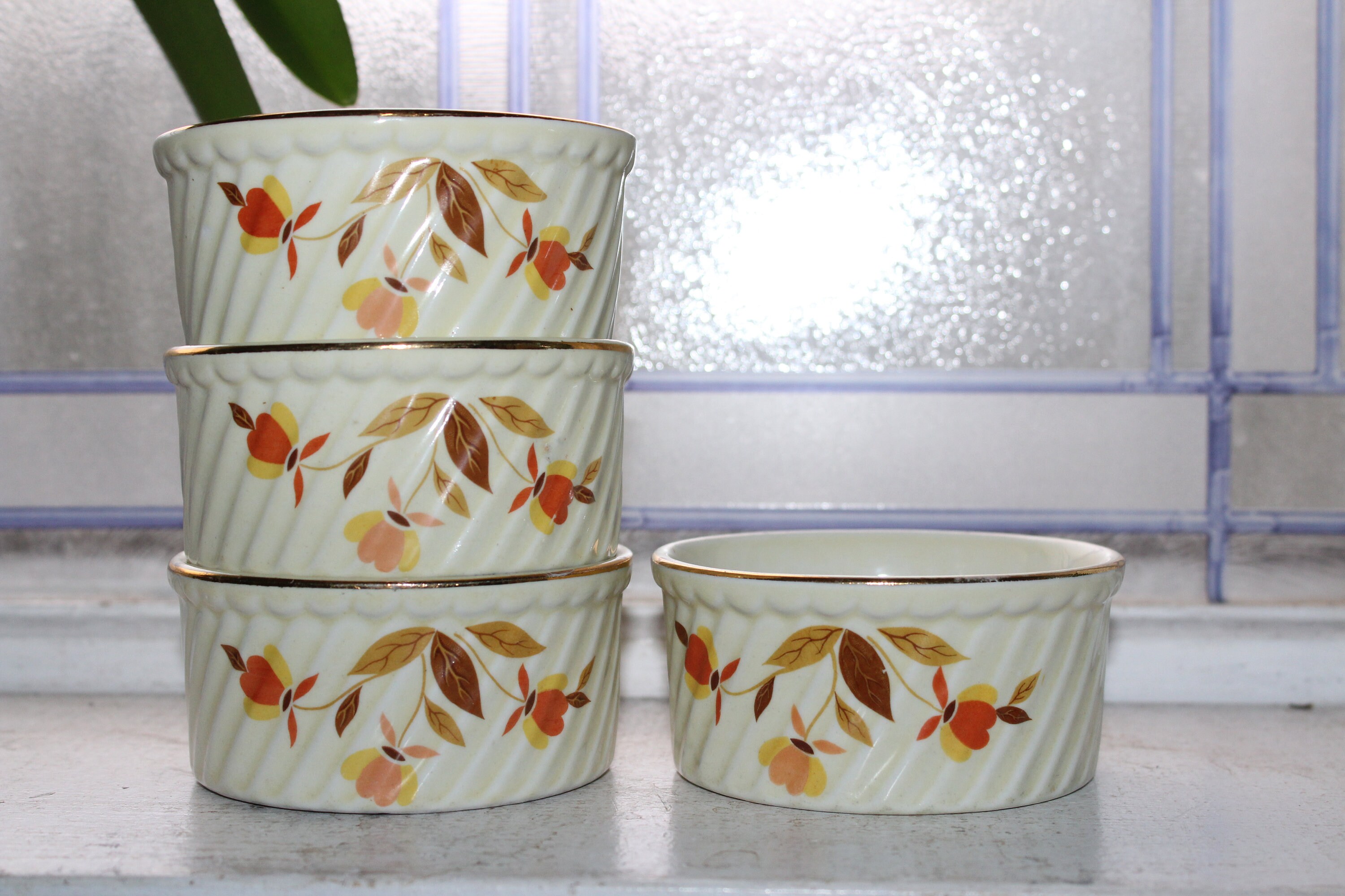 Hall China Autumn Leaf 4 Ramekins Vintage 1950s