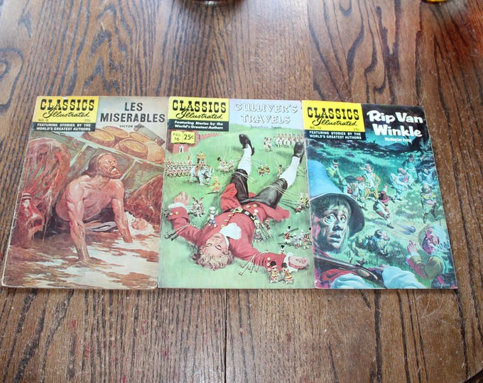 3 Comics Classics Illustrated Les Miserable Rip Van Winkle Gulliver's Travels