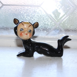 Black Cat Pixie Elf Figurine Vintage 1950s Japan