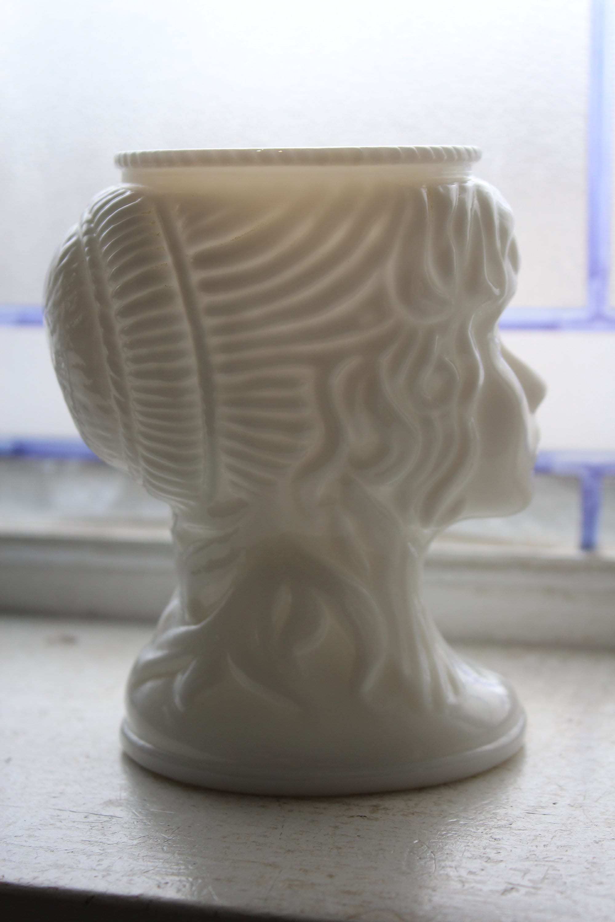 Vintage Milk Glass Woman's Head Vase