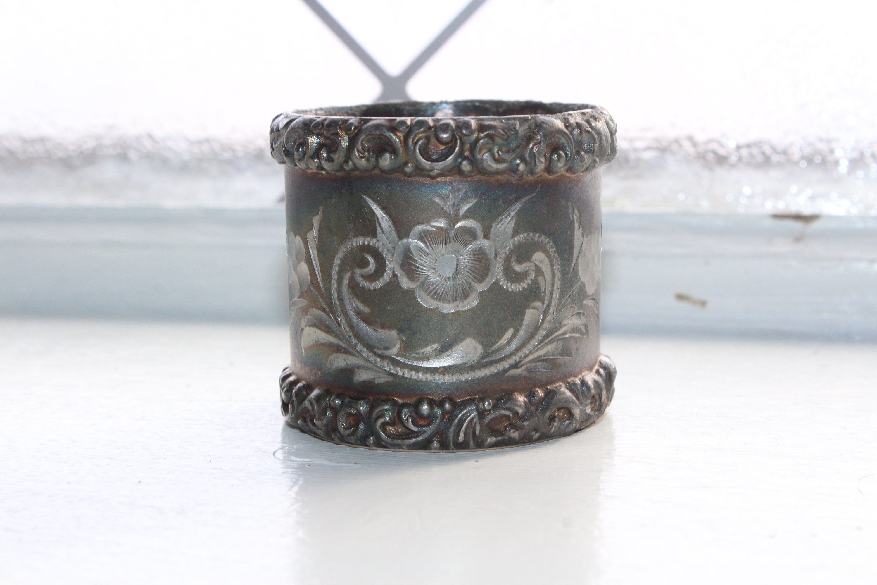 Antique Victorian Napkin Ring Embossed Silverplate