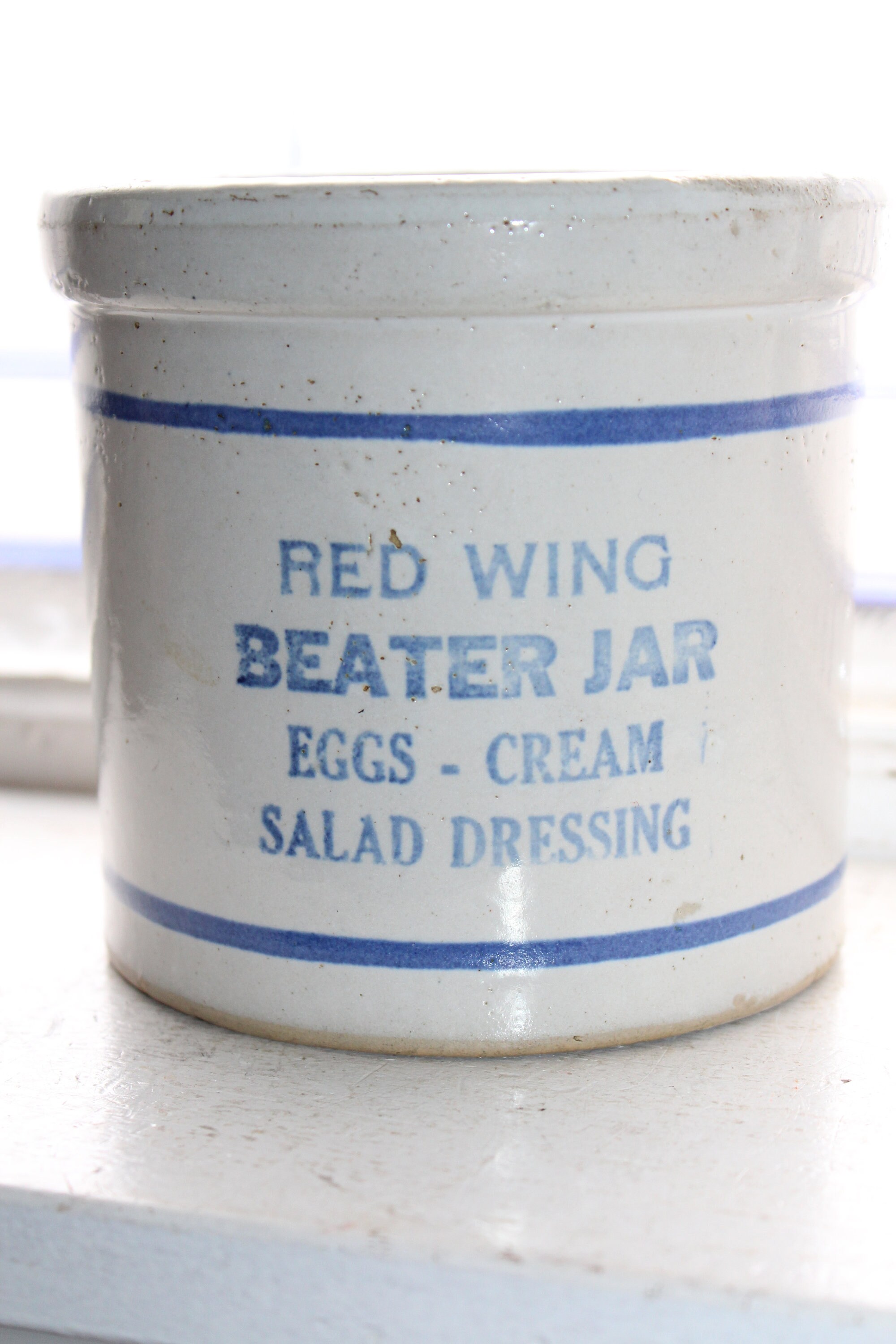 Antique Red Wing Stoneware Beater Jar Blue and White/Gray