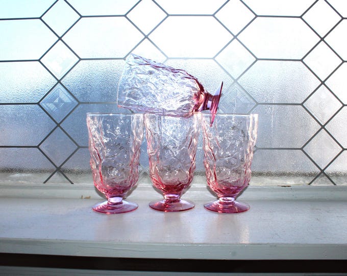 4 Vintage Pink Seneca Driftwood Water Glasses Mid Century