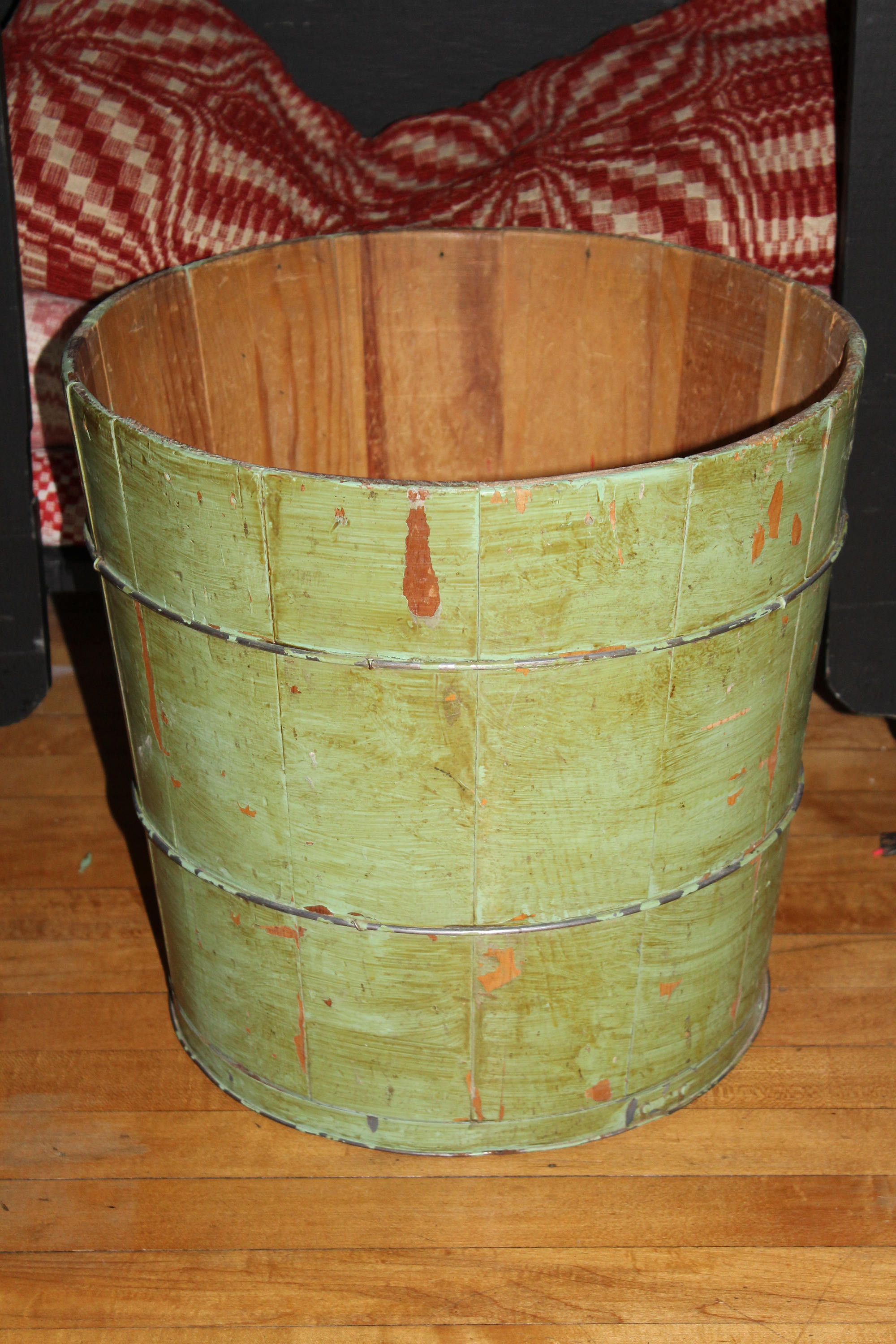 Large Wooden Tub Pail Wood Bucket Firkin Antique Country Decor