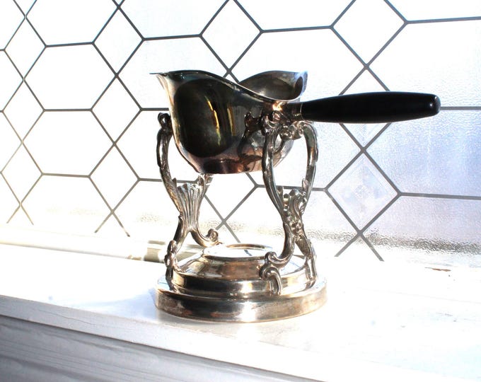 Vintage Silverplate Tilting Sauce Boat & Warming Stand English Silver Mfg Corp