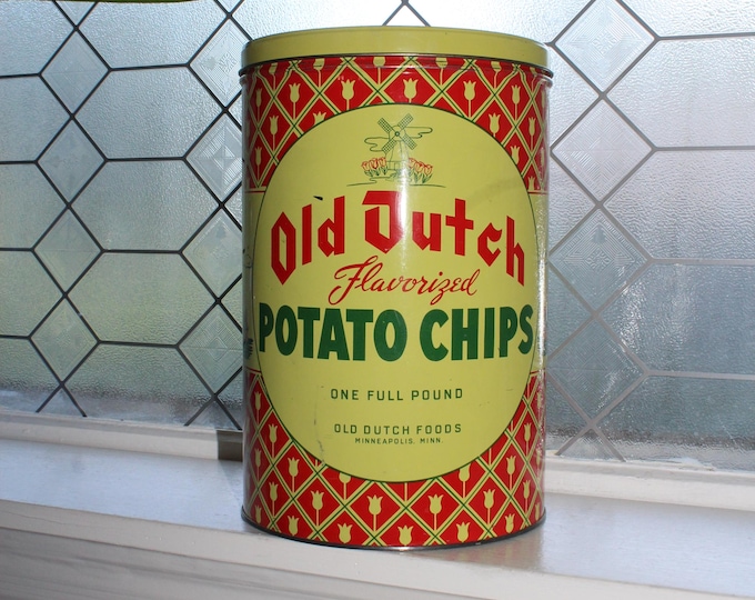 Vintage Old Dutch Potato Chips Tin 1950s