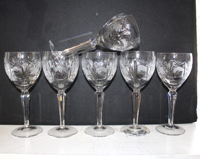 6 Elegant Cut Crystal Wine Glasses Lyngby Heidelberg