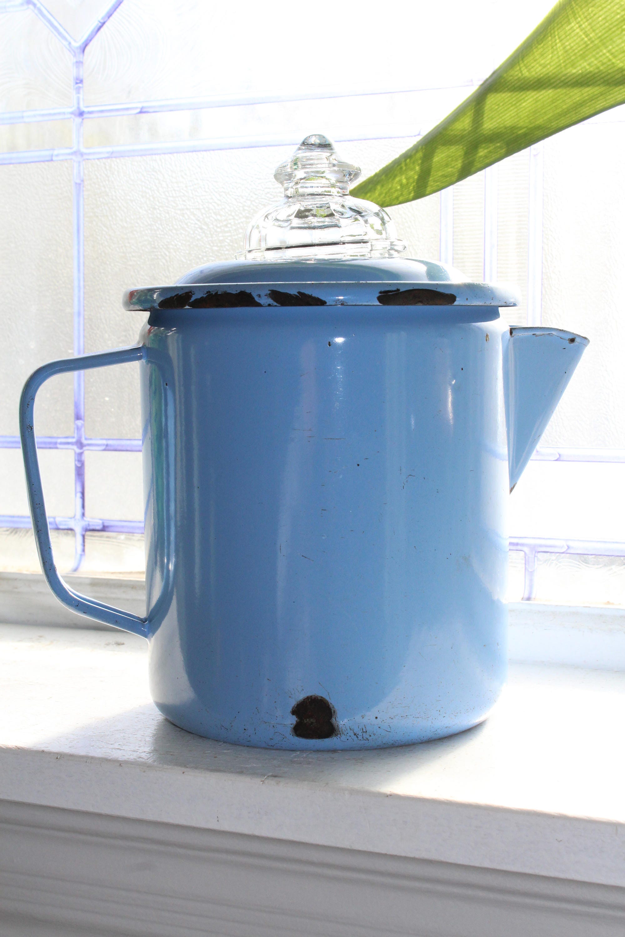 Vintage Blue Enamelware Coffee Pot Rustic Farmhouse Decor