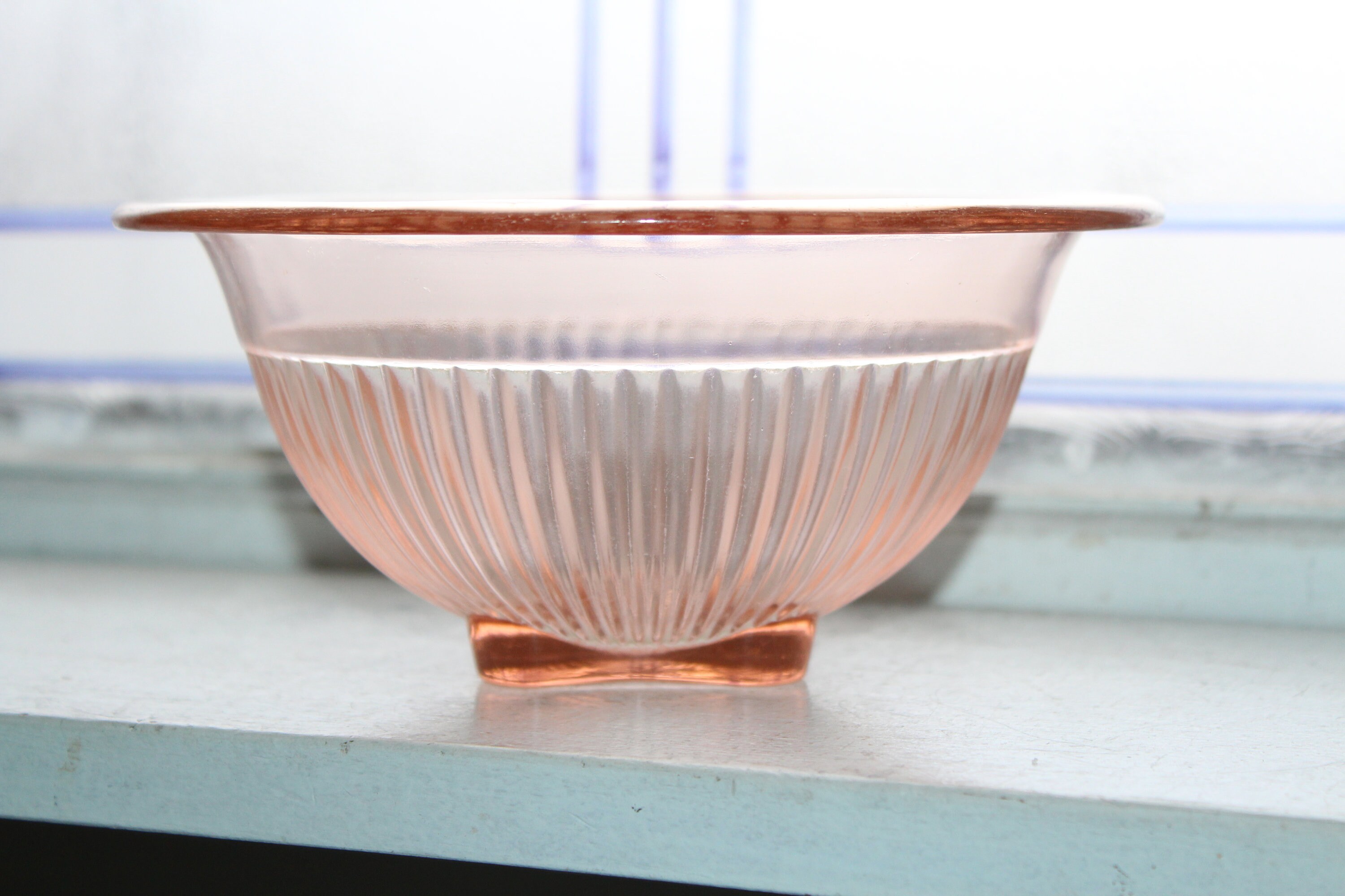 PInk Depression Glass Ribbed Mixing Bowl Vintage 1930s