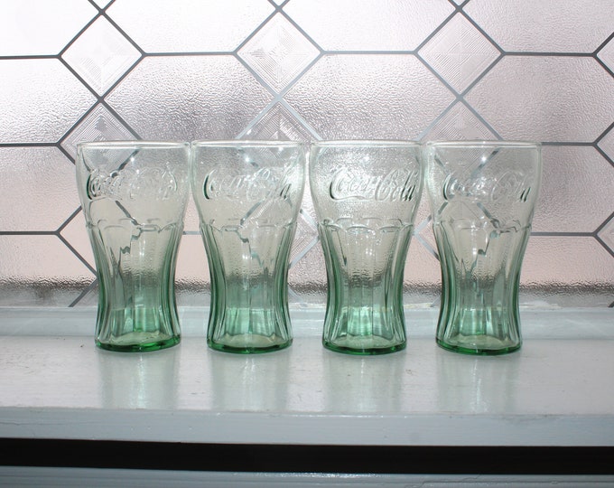 4 Vintage Libbey Coca Cola Green Glasses 16 Oz Restaurant Ware