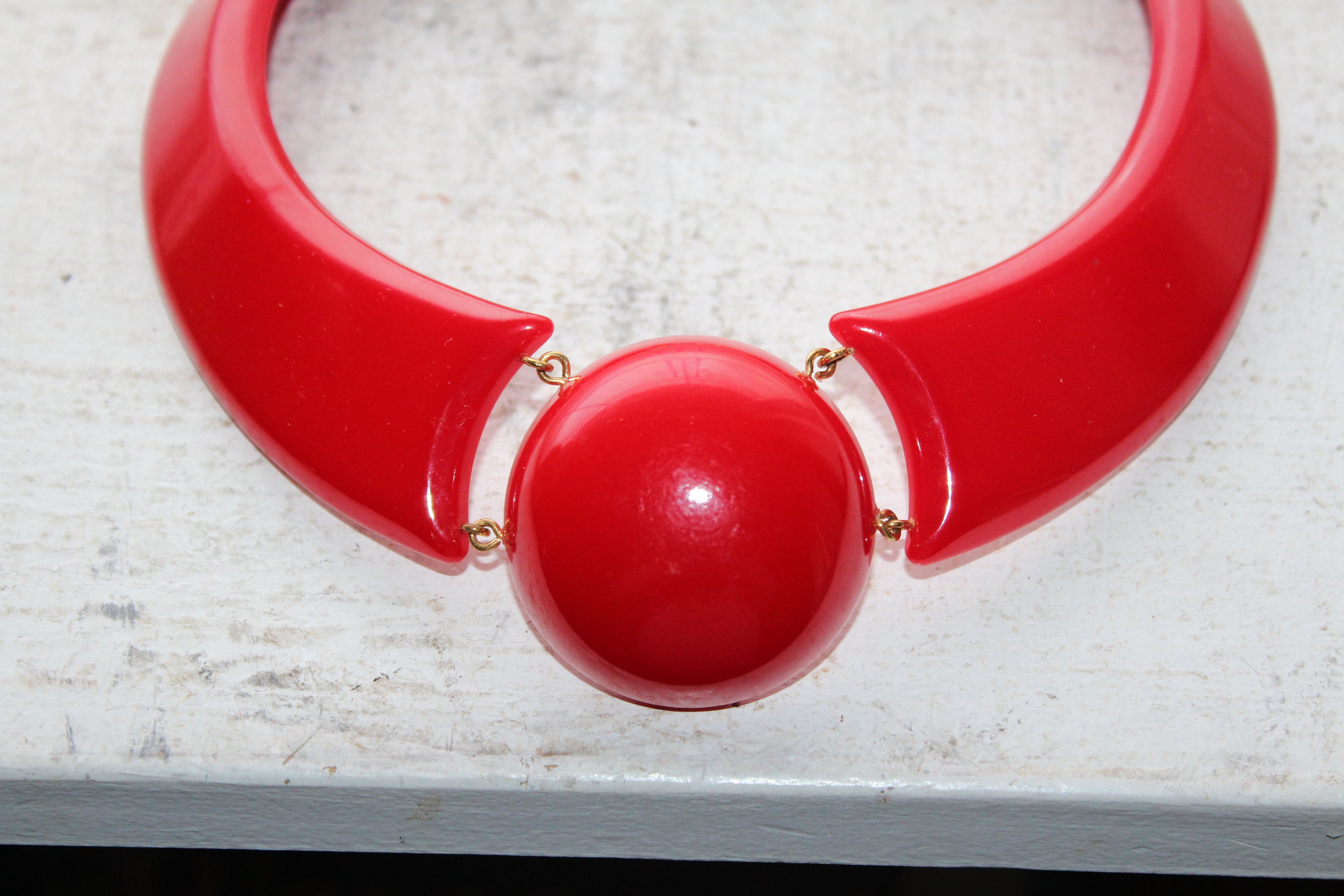 Vintage Cherry Red Bakelite Necklace 1930s Art Deco Jewelry