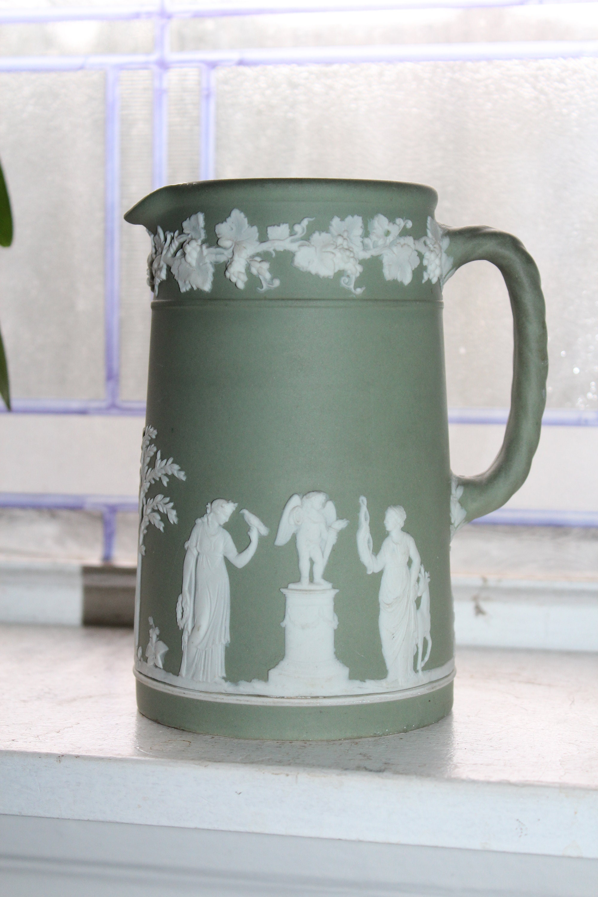 Vintage Wedgwood Pitcher Green Celadon Jasperware