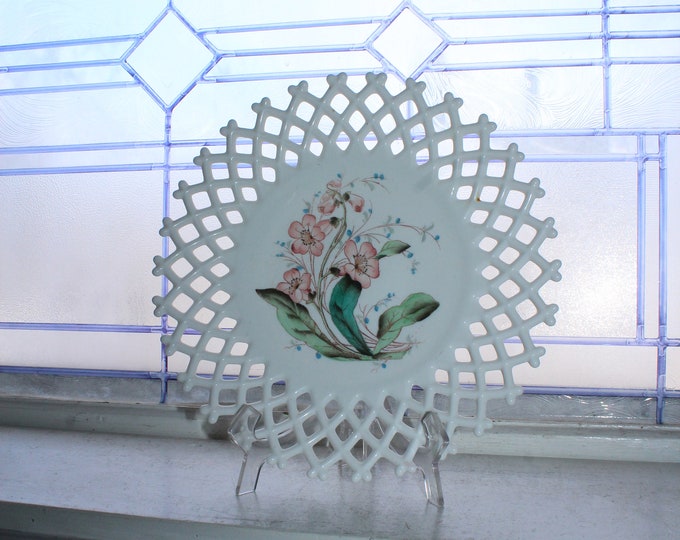 Antique EAPG Lattice Edge Milk Glass Plate Challinor, Taylor & Co