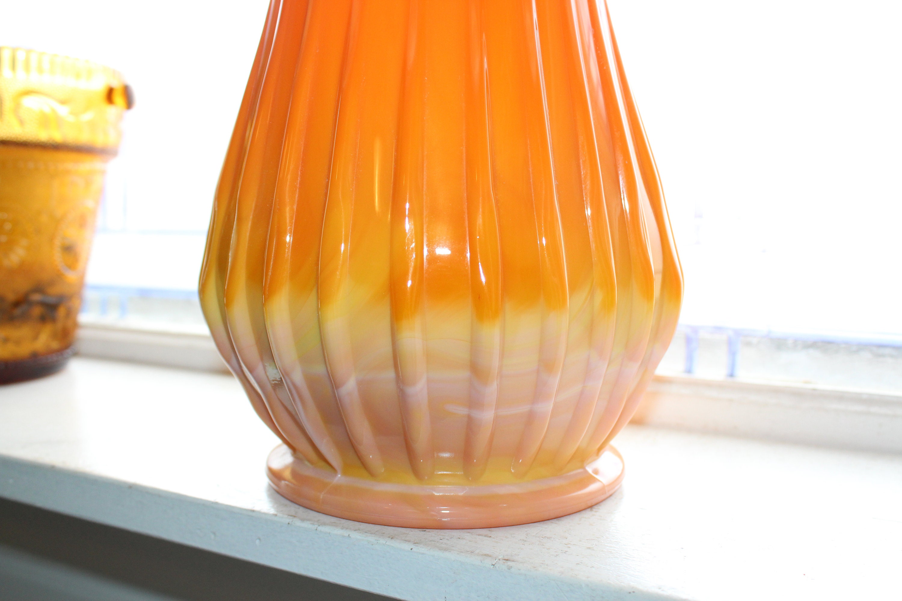 Large Orange Glass Vase 22.75 Vintage Mid Century Modern Swung Glass