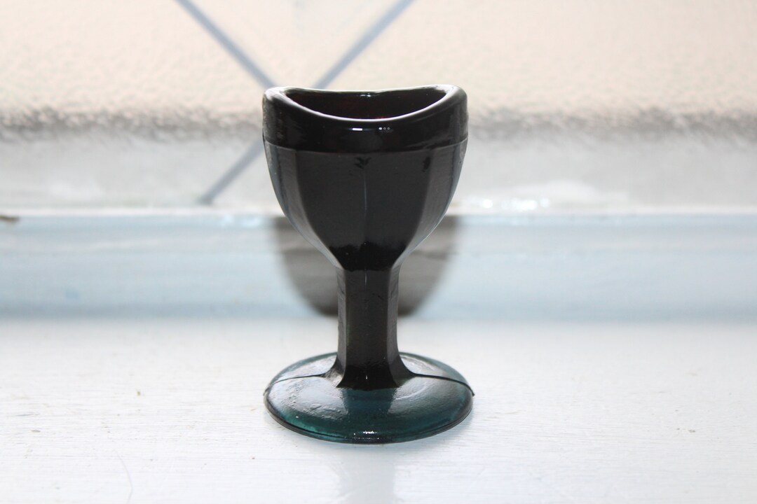 Antique Glass Eye Cup Eye Wash Dark Brown With Teal Base Etsy