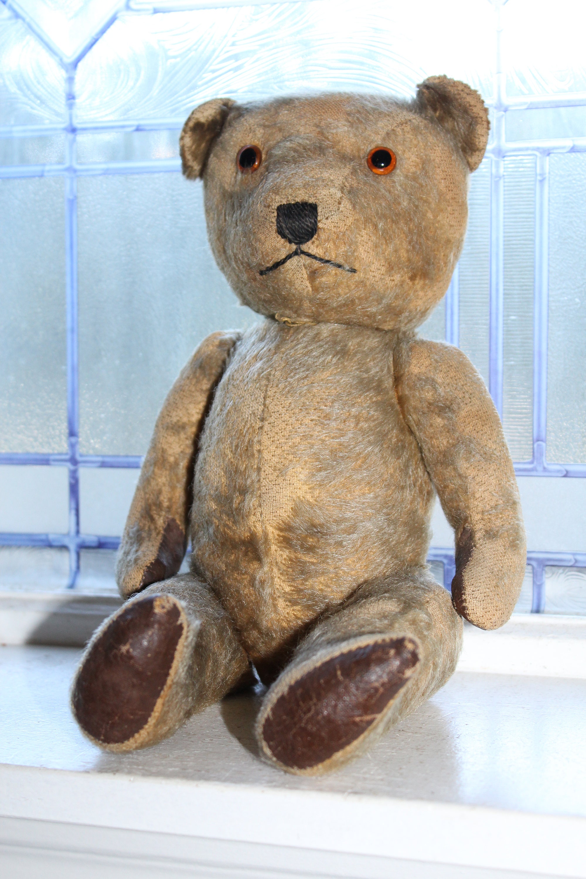 Antique Teddy Bear 15 Inch Jointed Limbs Glass Eyes Stitched Nose
