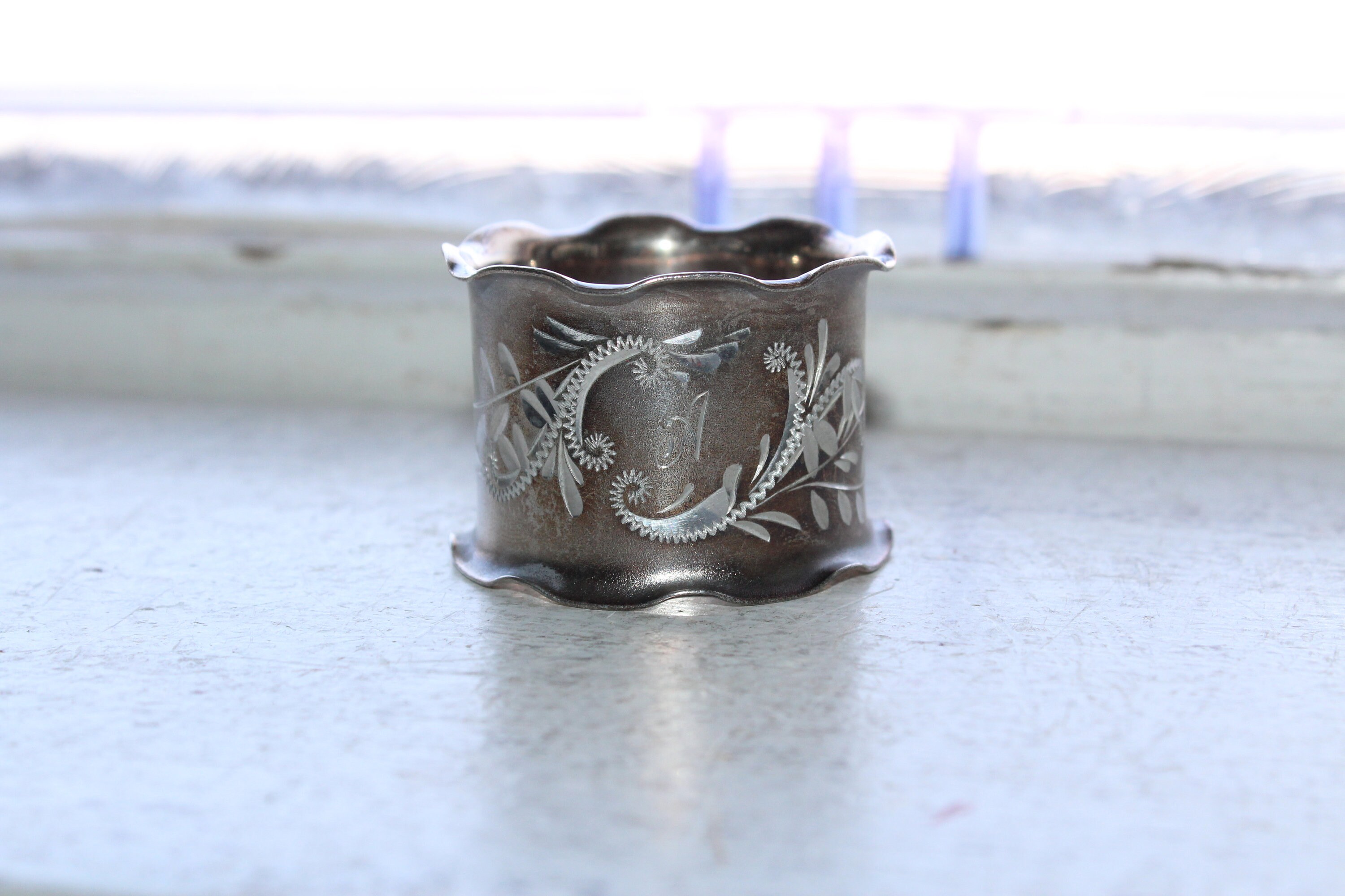 Antique Victorian Silverplate Napkin Ring Engraved Monogram A