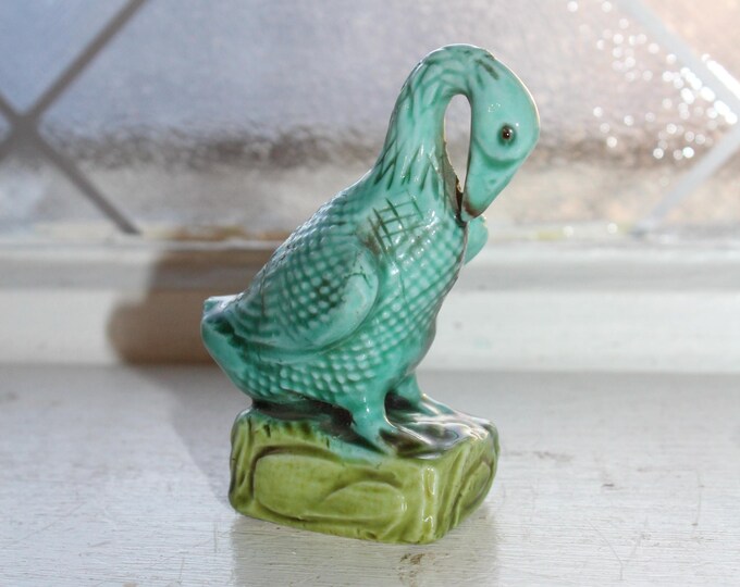 Antique Chinese Export Porcelain Mud Bird Goose Figurine Turquoise