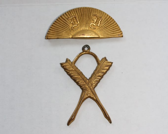 Antique Odd Fellows Lodge Officer Badge Masonic Pin Crossed Quills