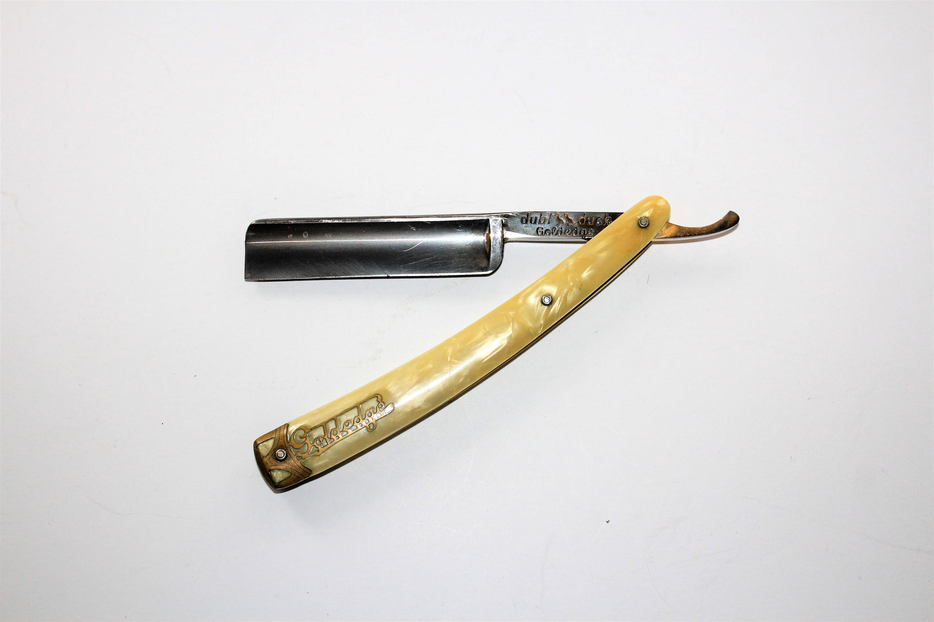 Antique Straight Razor Dubl Duck Goldedge Pearlduck Solingen Germany