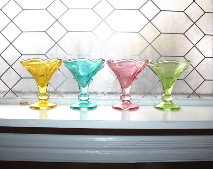 4 Art Deco Rastal Tulip Glass Dessert Parfait Dishes Fan Flair MCM 12 AVAILABLE