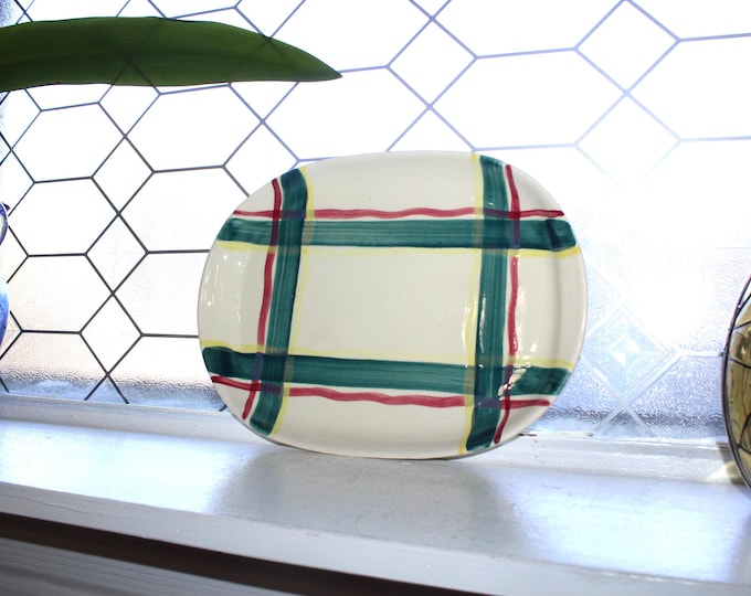Vintage Mid Century Purinton Pottery Heather Plaid Platter