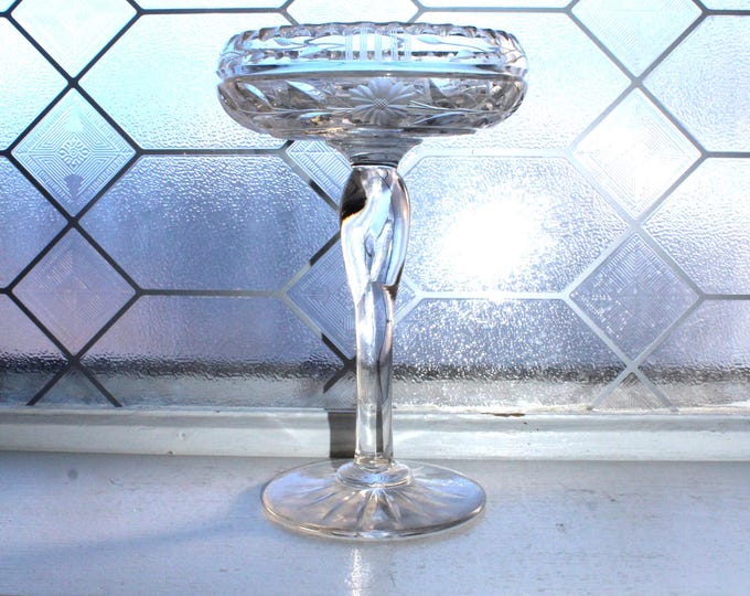 Antique Art Deco Cut Crystal Tazza Compote